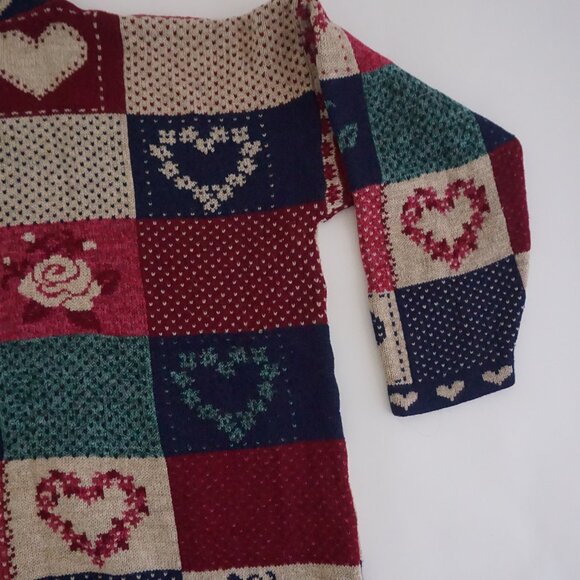 Vintage Maggie Lawrence Patchwork Heart Rose Sweater Tunic Long Sleeve XL - Picture 11 of 11